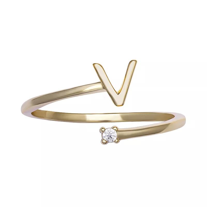 PRIMROSE Sterling Silver Cubic Zirconia Initial Bypass Band Ring, Womens Gold Tone K Product Image