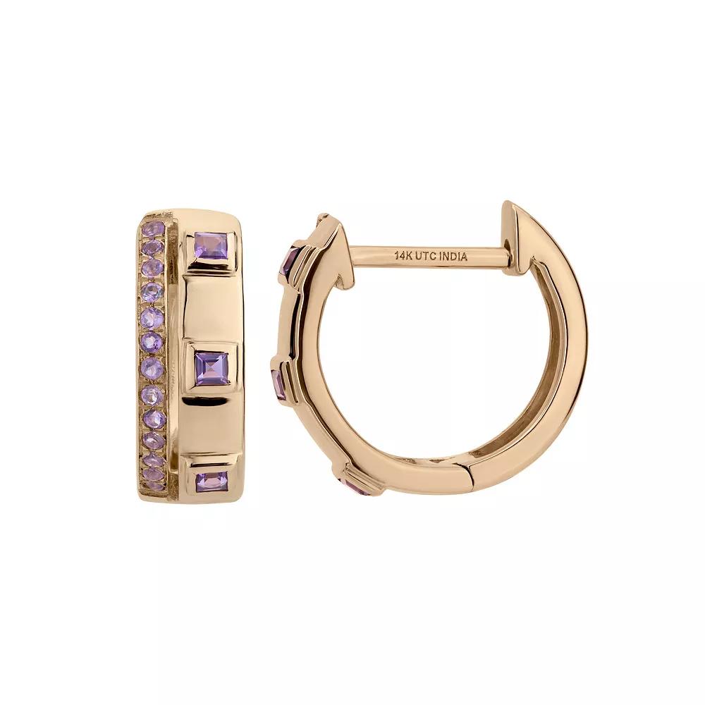 Gemistry 14k Gold Amethyst Hinged Hoop Earrings, Women's Product Image