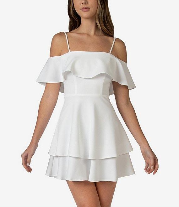 B. Darlin Off-The-Shoulder Popover Double Hem Skater Dress Product Image