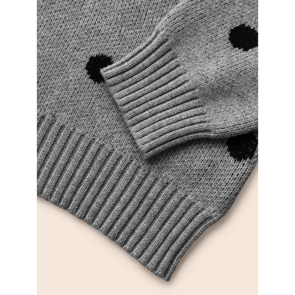 Plus Size Polka Dot Drop Shoulder Sleeve Pullover Mediumgray Women Casual Loose Long Sleeve Round Neck Everyday Pullovers BloomChic 10/M Product Image