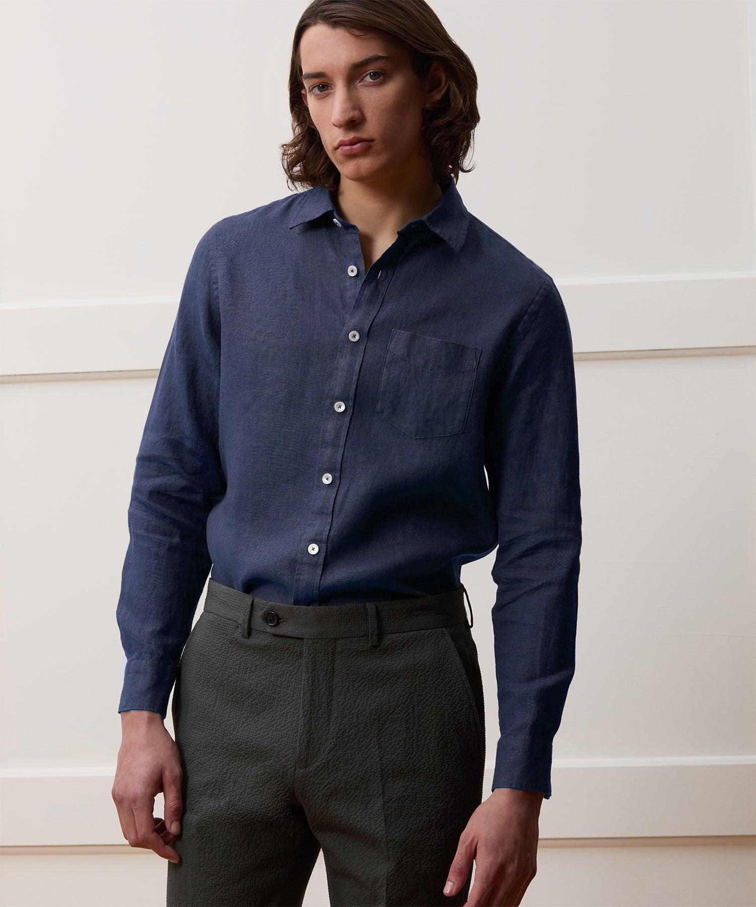 Slim Sea Soft Irish Linen Point Collar Shirt Product Image