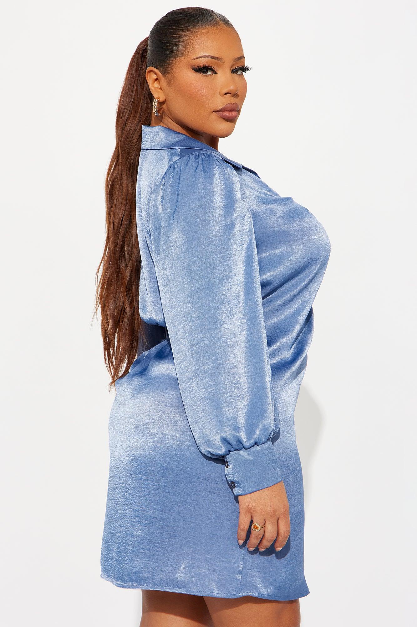 Nicole Satin Shirt Mini Dress - Blue Female Product Image