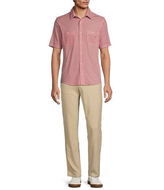 Rowm Rec + Relax Short Sleeve Geometric Print Knit Button-Front Shirt Product Image