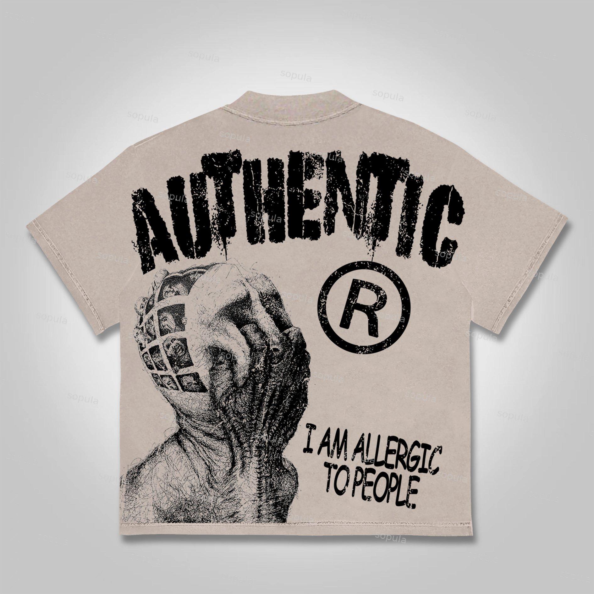 Sopula Vintage I Am Allergic To People Graphics Print Cotton T-shirt Product Image
