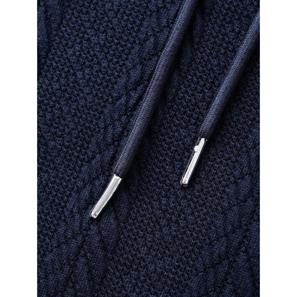 Plus Size Solid Cable Knit Hooded Drawstring Sweatshirt Women DarkBlue Casual Texture Hooded Everyday Sweatshirts BloomChic 10/M Product Image