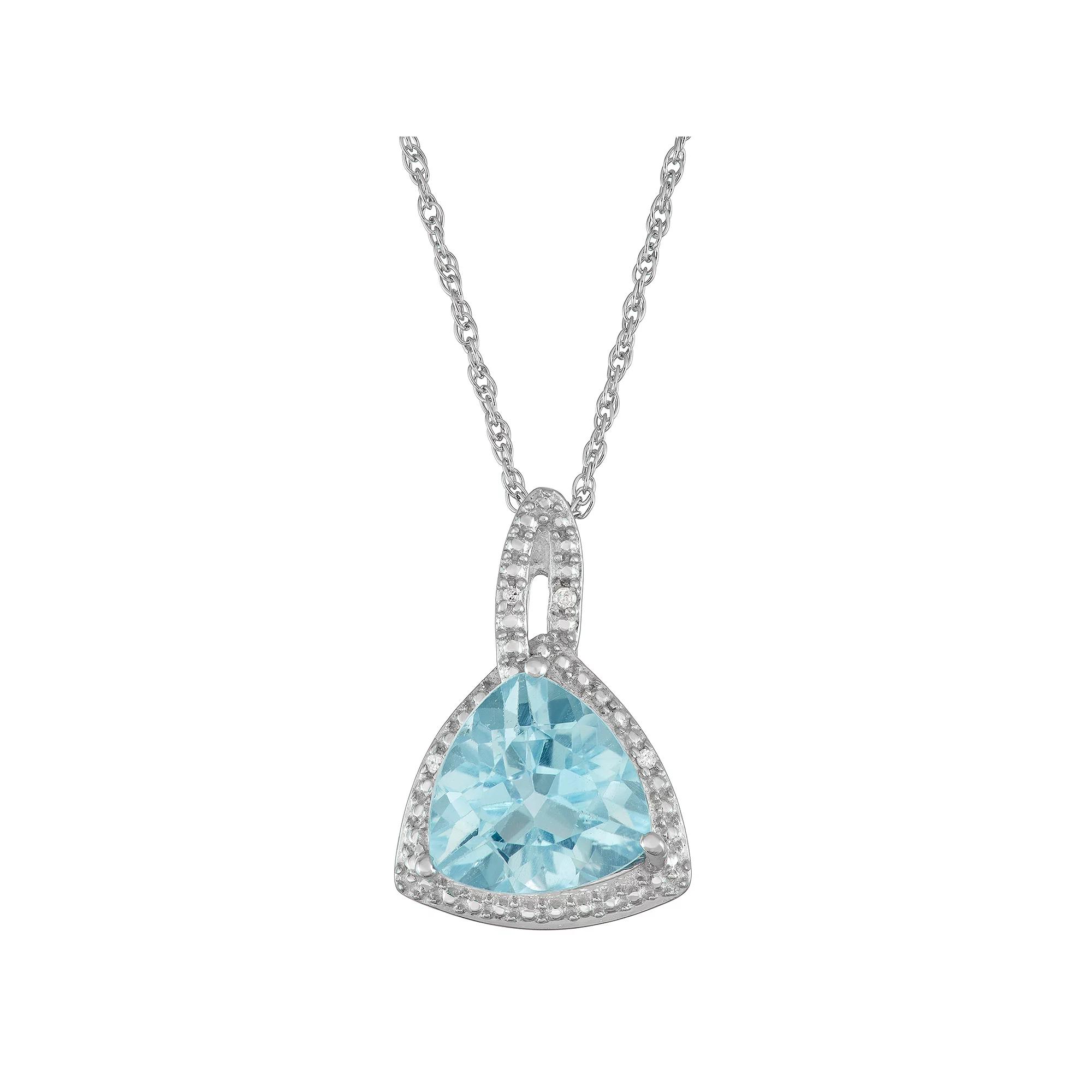 Jewelexcess Sterling Silver Blue Topaz & Diamond Accent Triangle Pendant Necklace, Women's, Size: 18" Product Image