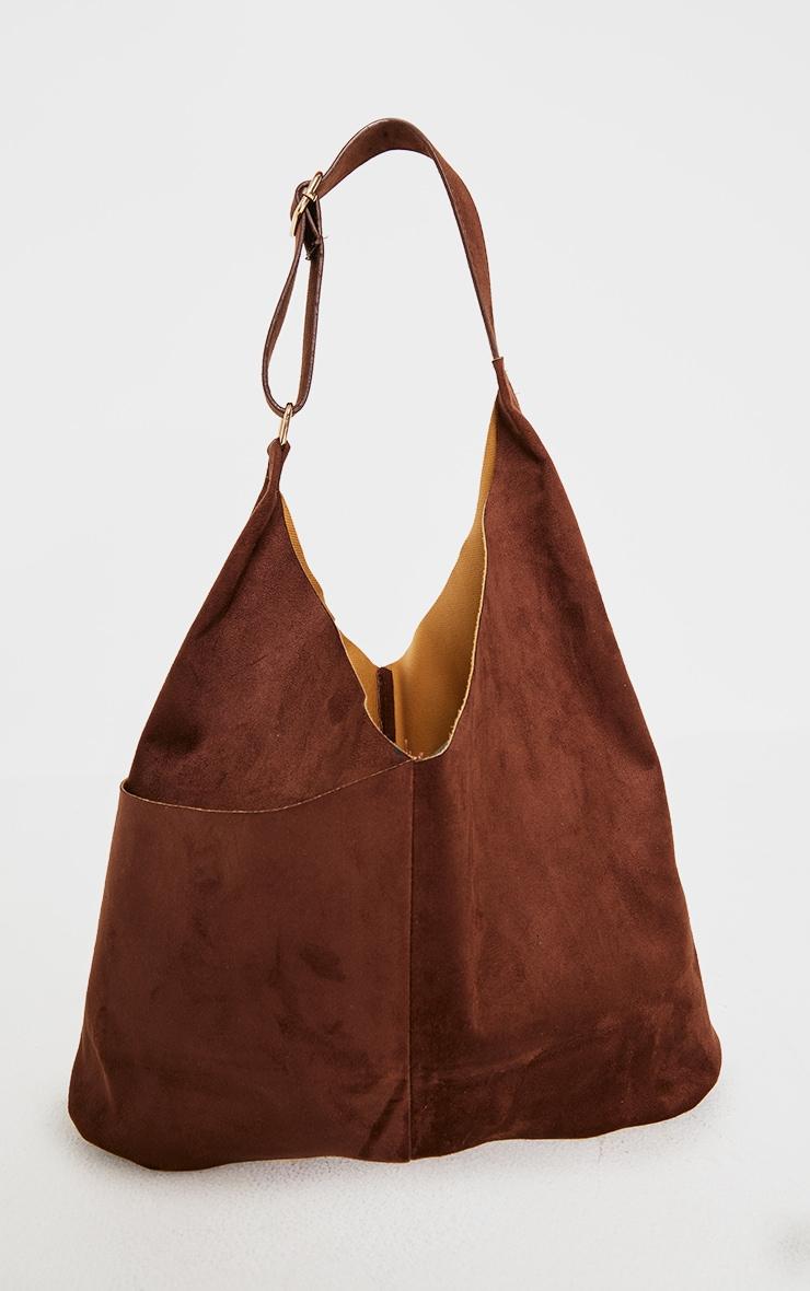 Chocolate Faux Suede Slouchy Tote Product Image