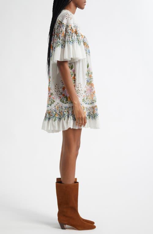 FARM RIO Sweet Bloom Cotton Eyelet Shift Dress In Off-white Product Image