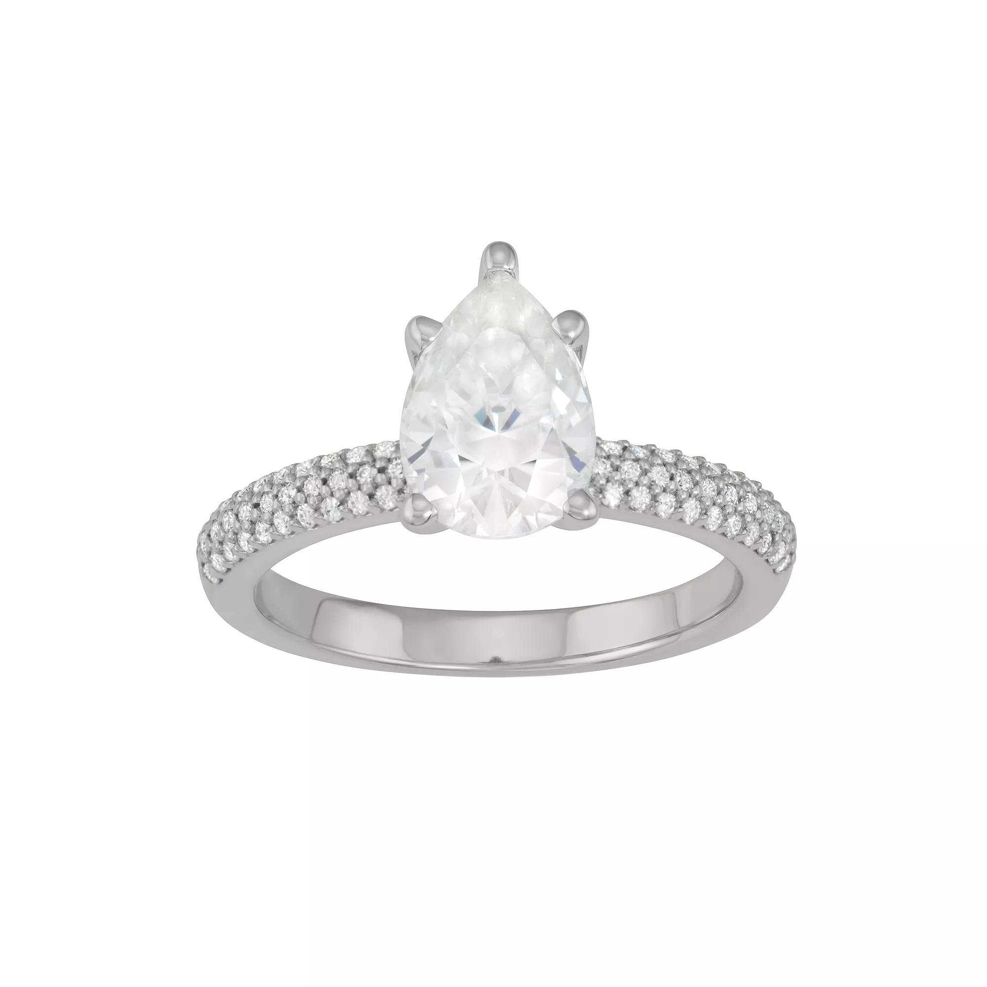 Charles & Colvard 14k White Gold 2 1/3 Carat T.W. Lab-Created Moissanite Pear-Cut Engagement Ring, Women's, Size: 5 Product Image