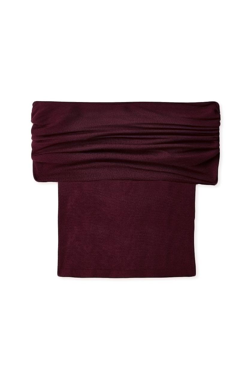 Off Shoulder Thin Knitted Top Burgundy Product Image