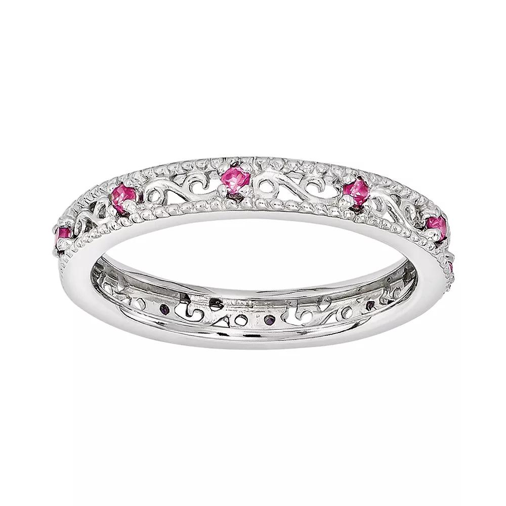 Stacks & Stones Sterling Silver Lab-Created Pink Sapphire Stack Ring, Women's,  Product Image