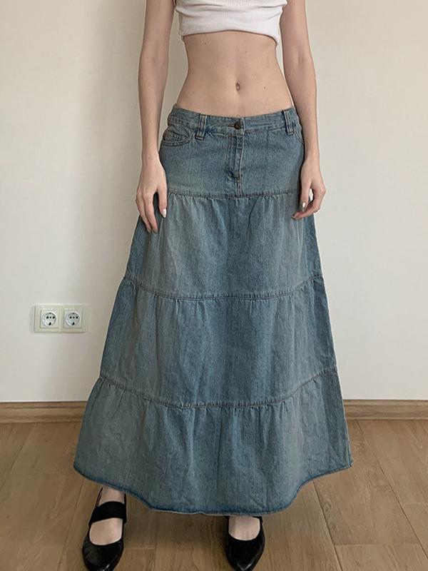 Low-Waisted Old-Fashioned Holiday Style Maxi Skirt Product Image