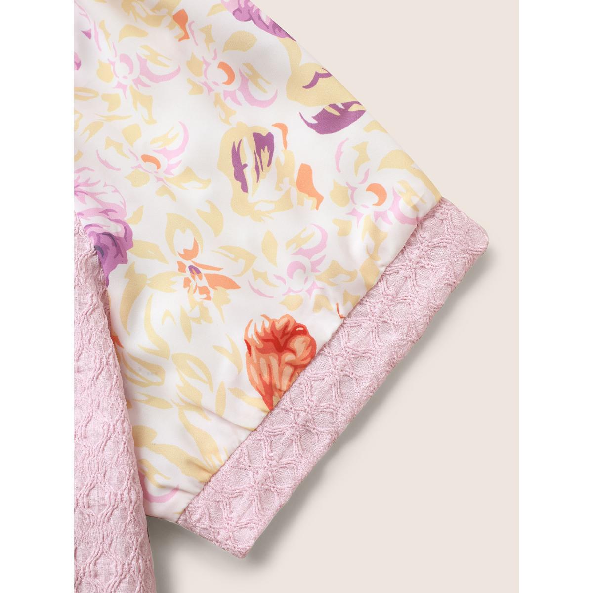 Plus Size Crew Neck Textured Patchwork Floral T-shirt Lightpink Women Elegant Texture Natural Flowers Round Neck Everyday T-shirts BloomChic 18-20/2X Product Image