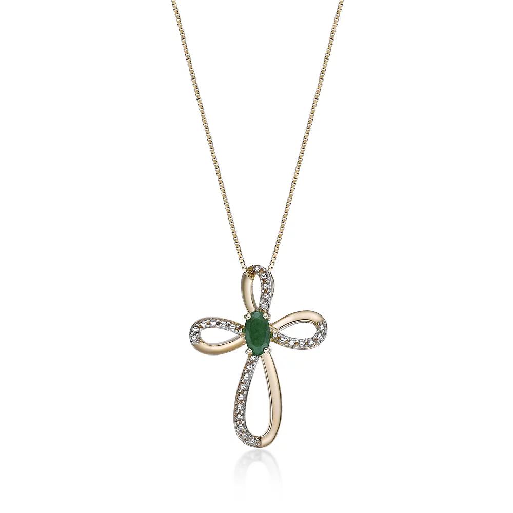 Gemminded 10k Gold Emerald & Diamond Accent Cross Pendant Necklace, Women's, Size: 18" Product Image