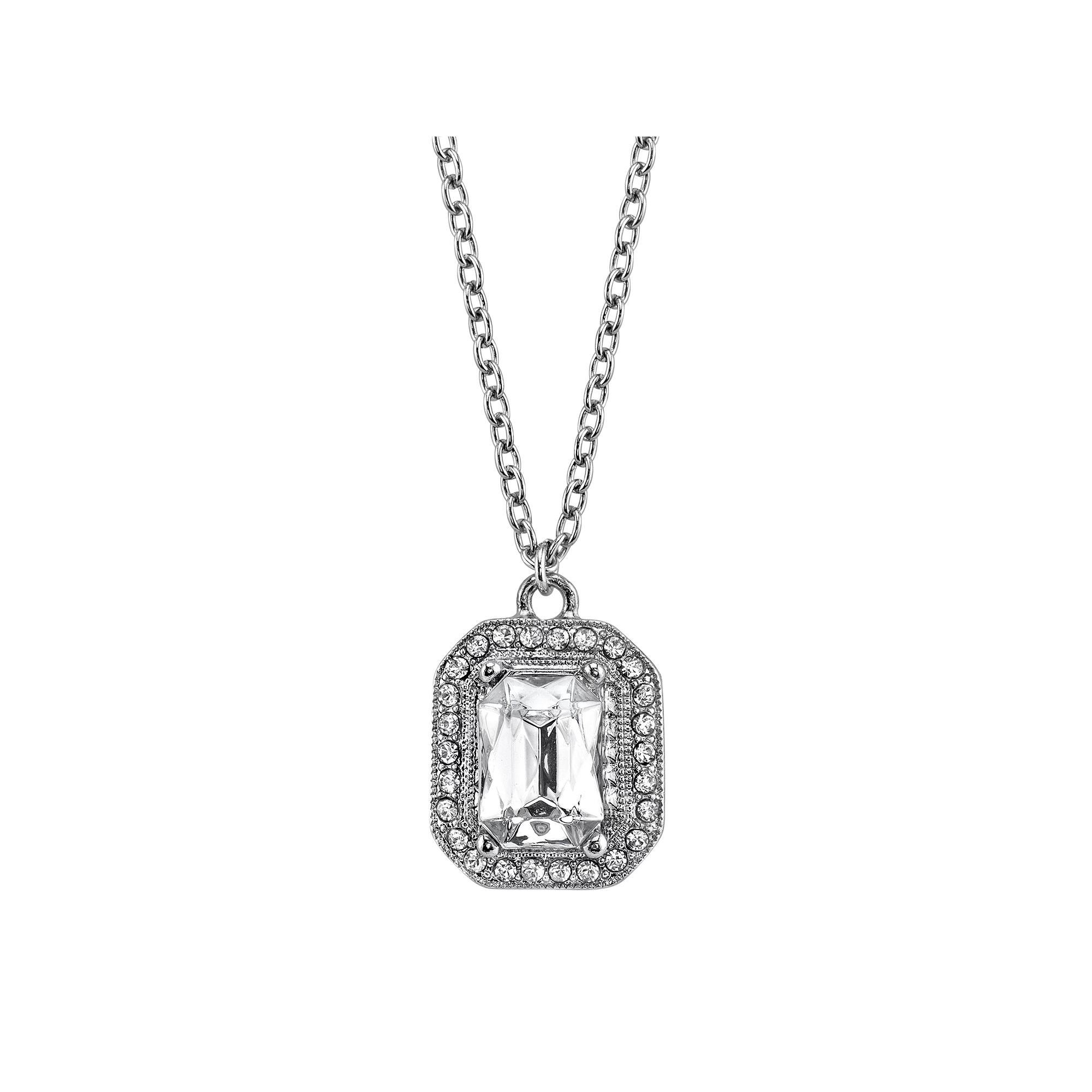1928 Rectangle Halo Pendant Necklace, Womens White Product Image