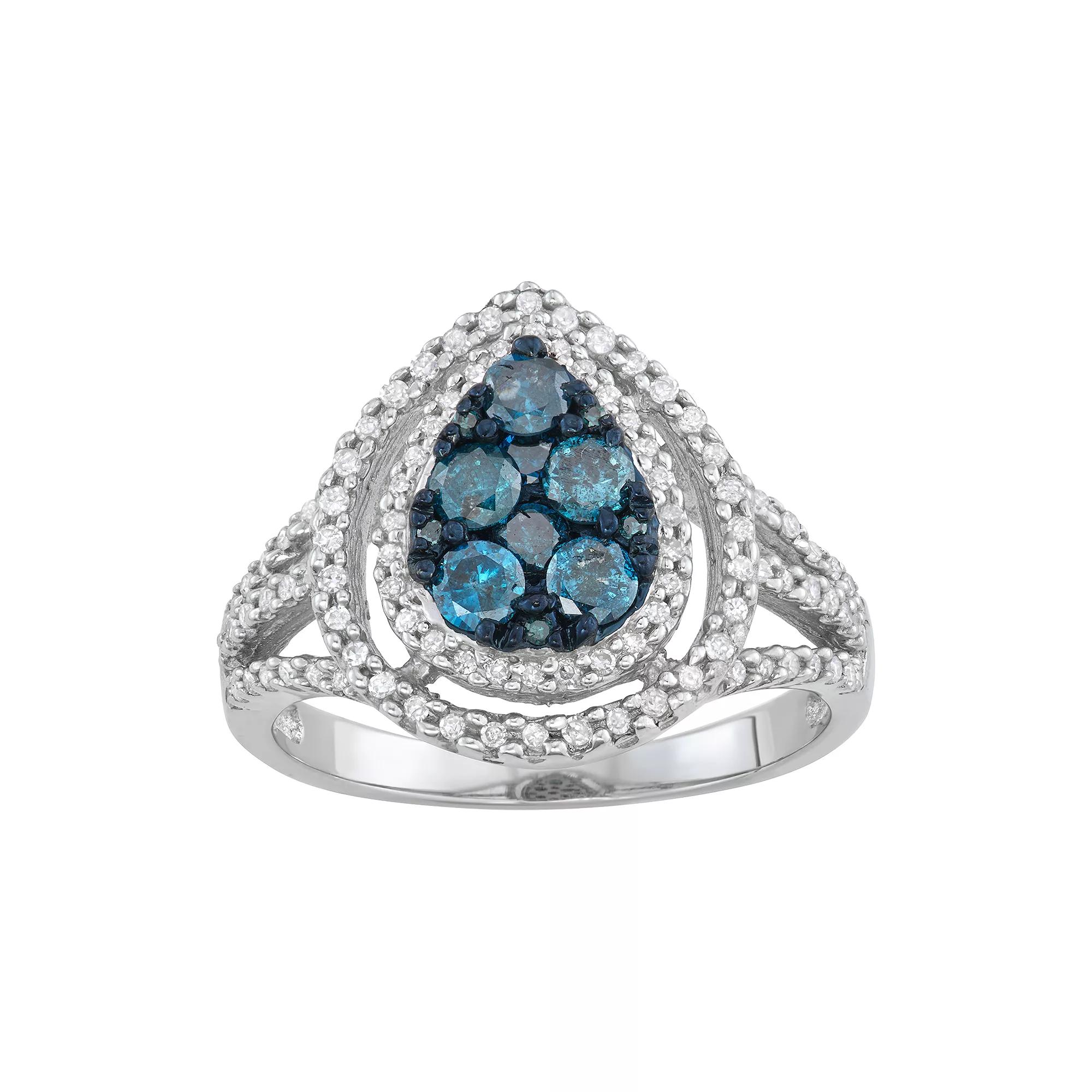 Jewelexcess Sterling Silver 3/4 Carat Blue & White Diamond Ring, Women's, Size: 7 Product Image