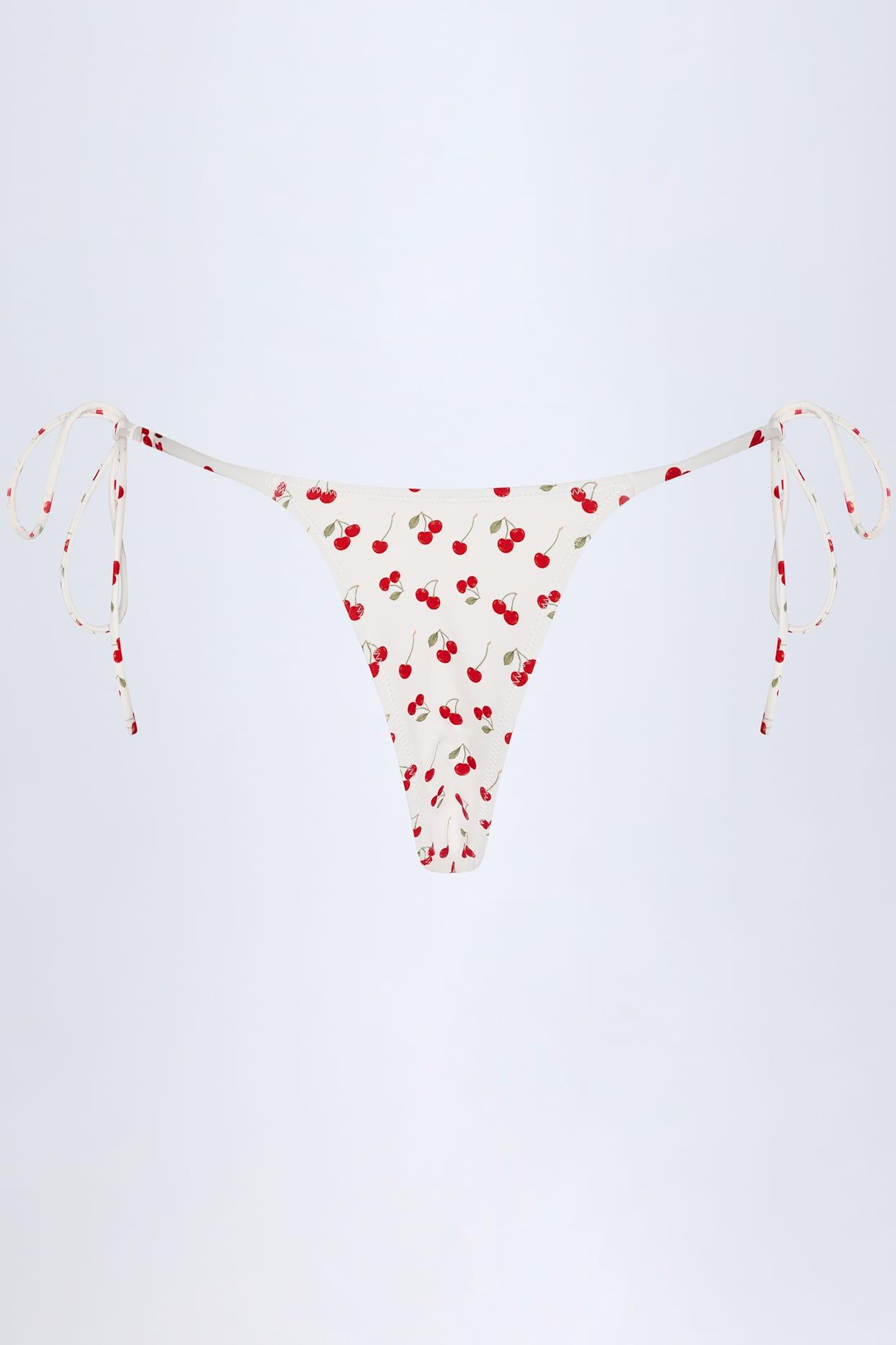 Side-Tie Cheeky Bikini Bottoms in Cherry Print Product Image