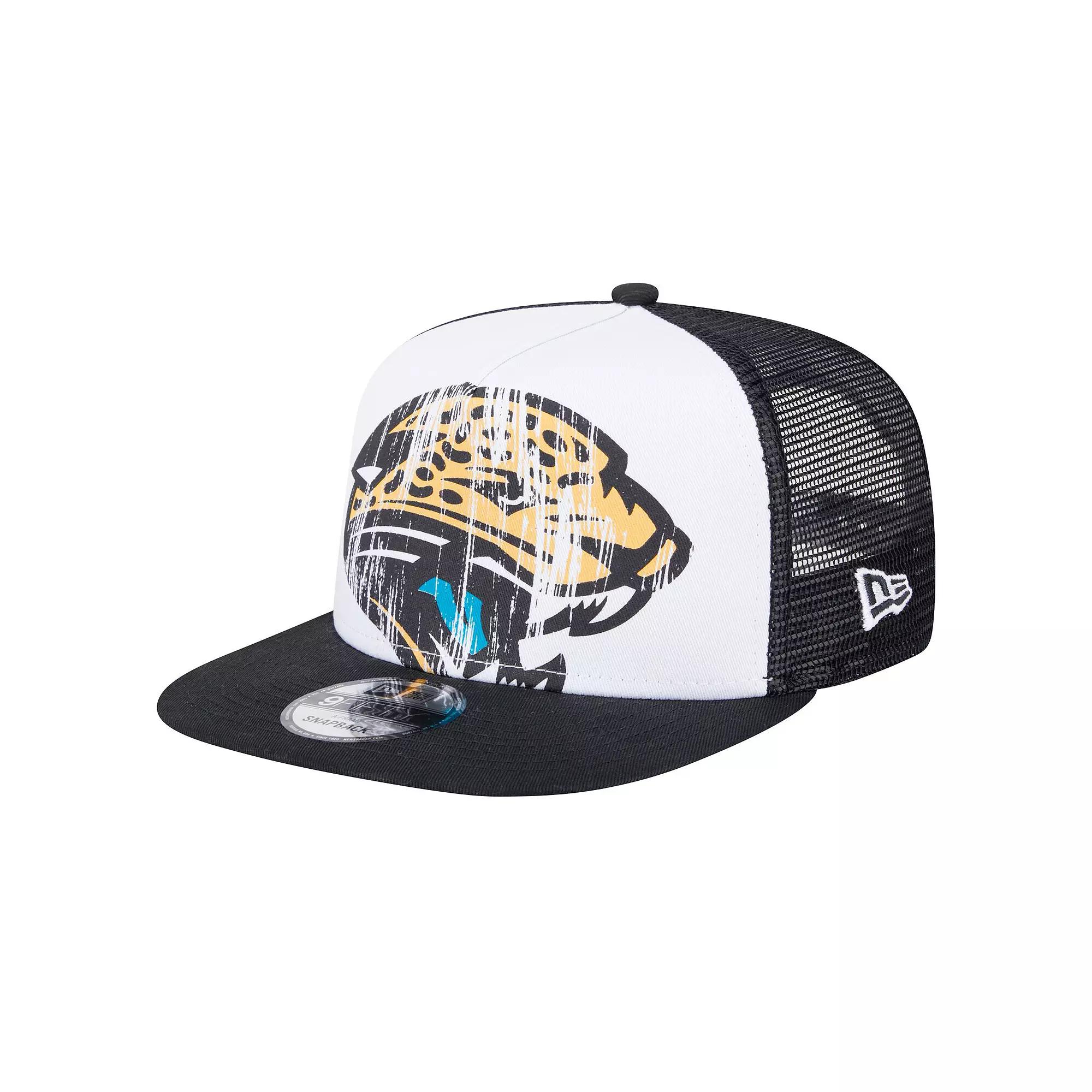 Men's New Era White/Black Jacksonville Jaguars Distressed 9FIFTY A-Frame Snapback Hat Product Image
