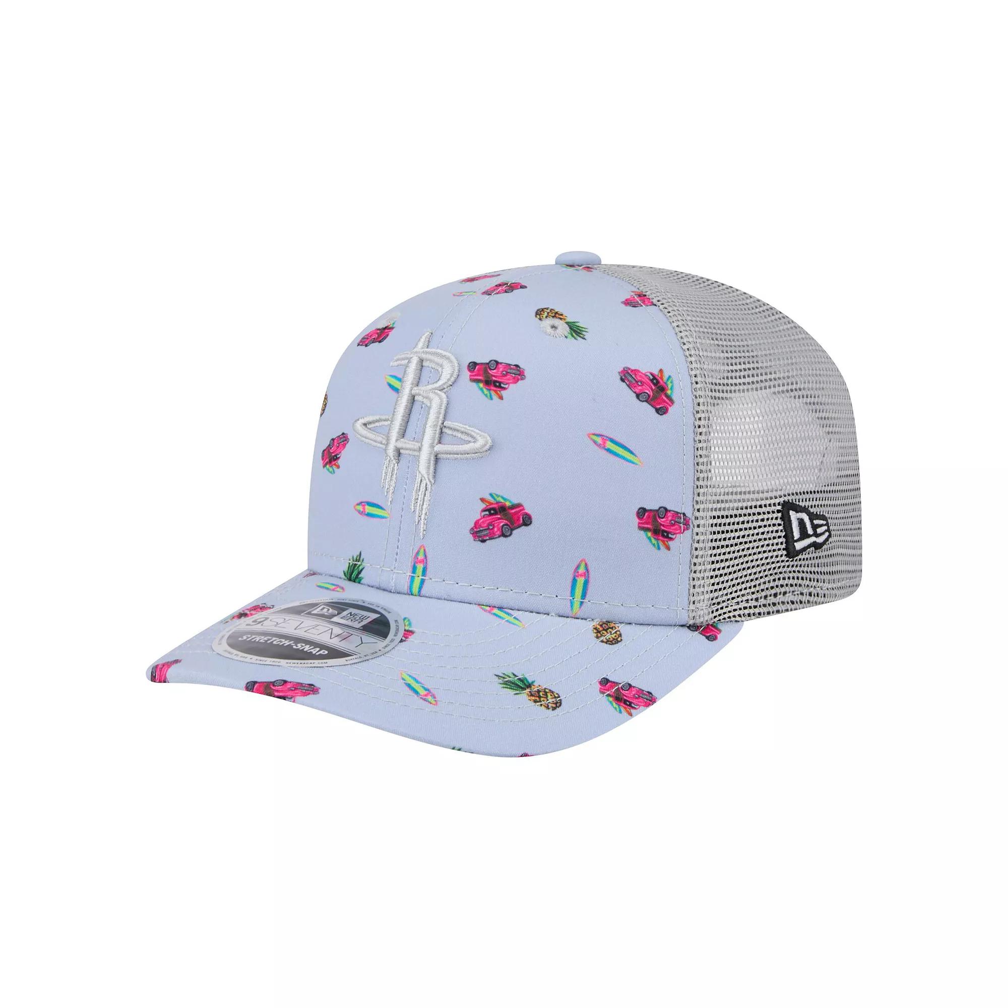 Men's New Era Light Blue/Gray Houston Rockets Adventure Aloha Pattern 9SEVENTY Stretch-Snap Hat Product Image