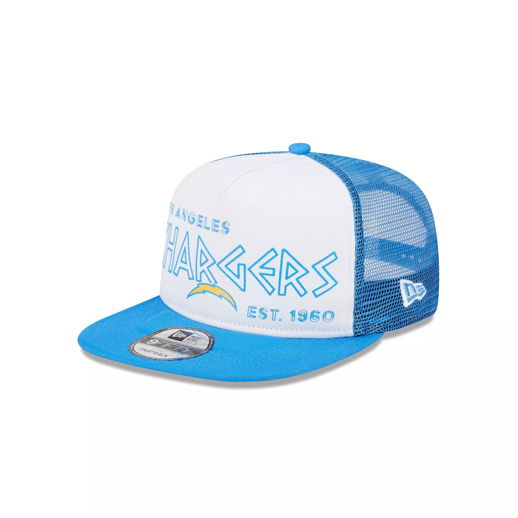 Men's New Era White/Powder Blue Los Angeles Chargers Banger 9FIFTY Trucker Snapback Hat Product Image