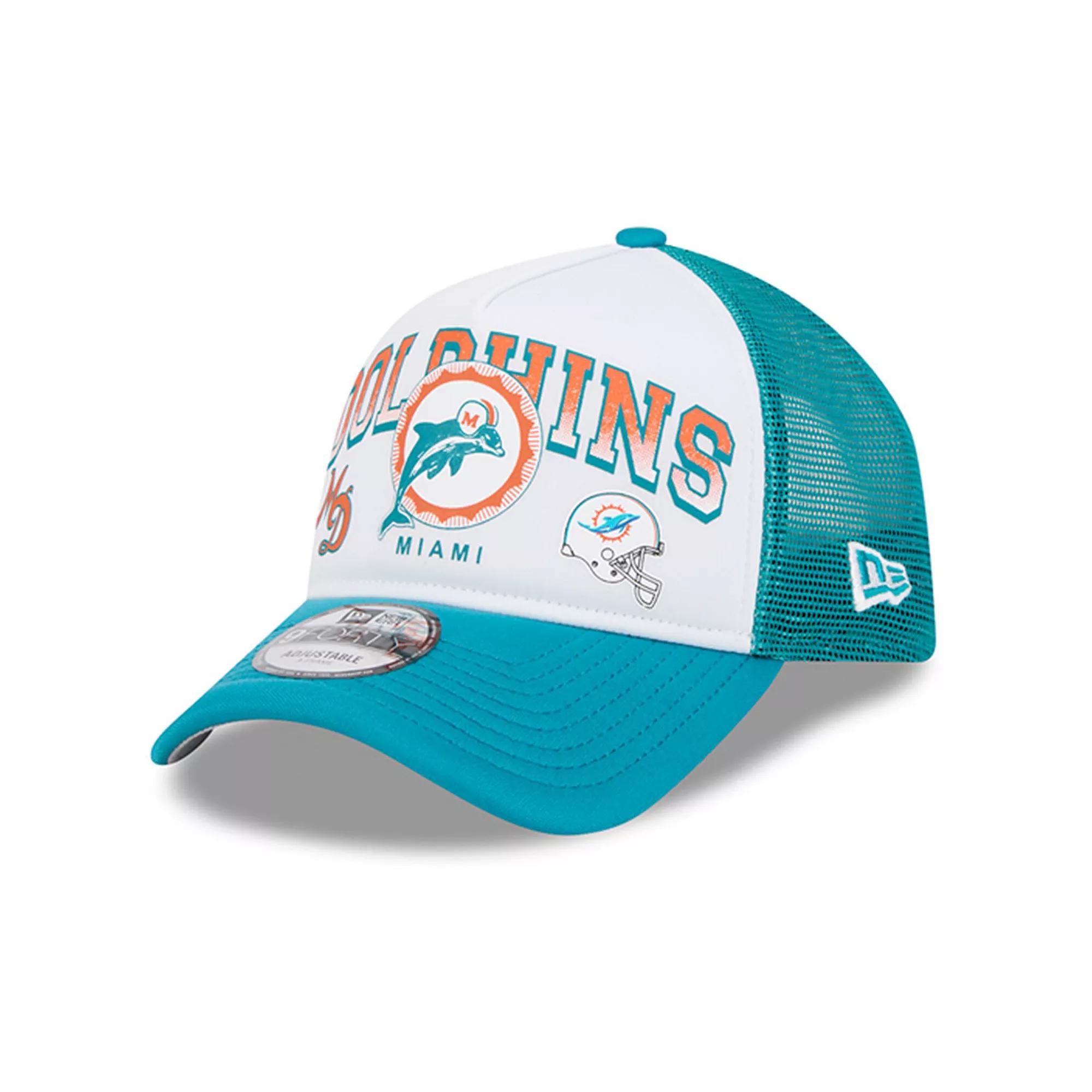 Men's New Era White/Aqua Miami Dolphins Retro Wordmark A-Frame 9FORTY Adjustable Hat Product Image