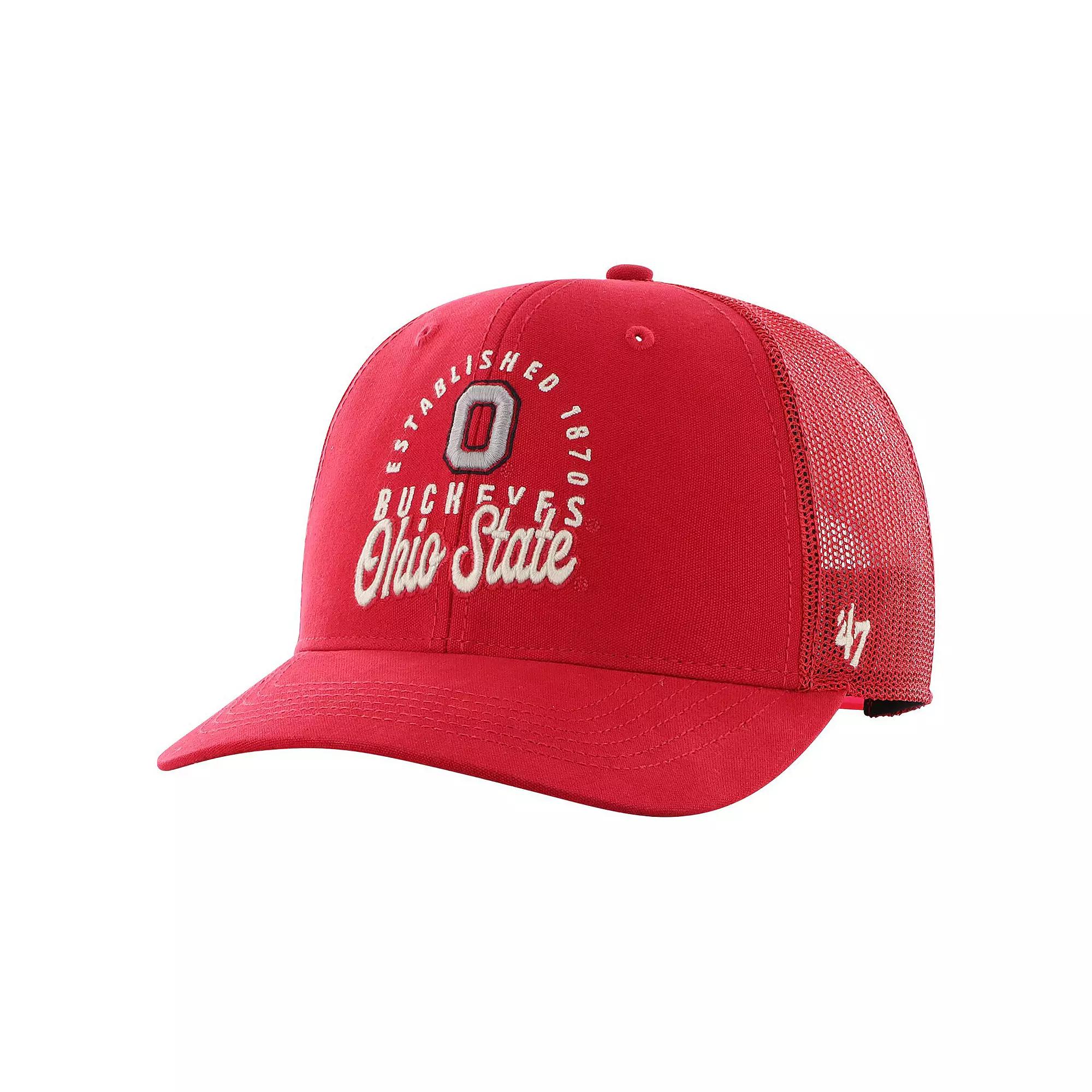 Men's '47 Scarlet Ohio State Buckeyes Pitstop Trucker Adjustable Hat, Red Product Image