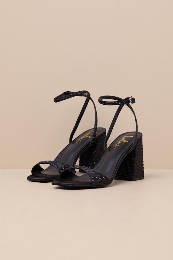 Callerie Black Rhinestone Ankle Strap High Heel Sandals Product Image