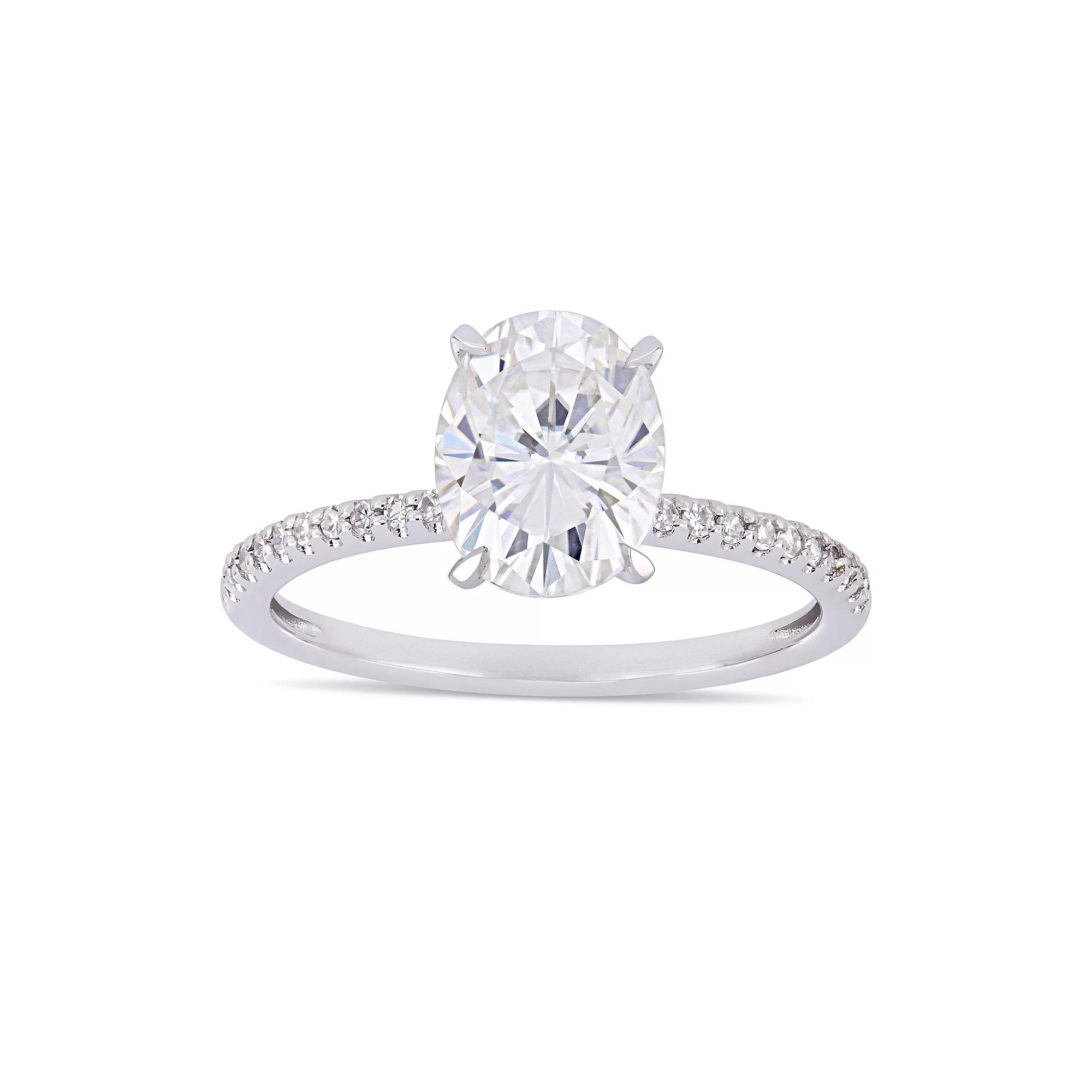 Stella Grace 2 ct. T.W. Oval Cut Lab-Created Moissanite & 1/10 ct. T.W. Diamond Engagement Ring, Womens 14k White Gold Product Image
