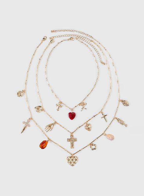 Kiss And Tell Layered Charm Necklace Gold Product Image