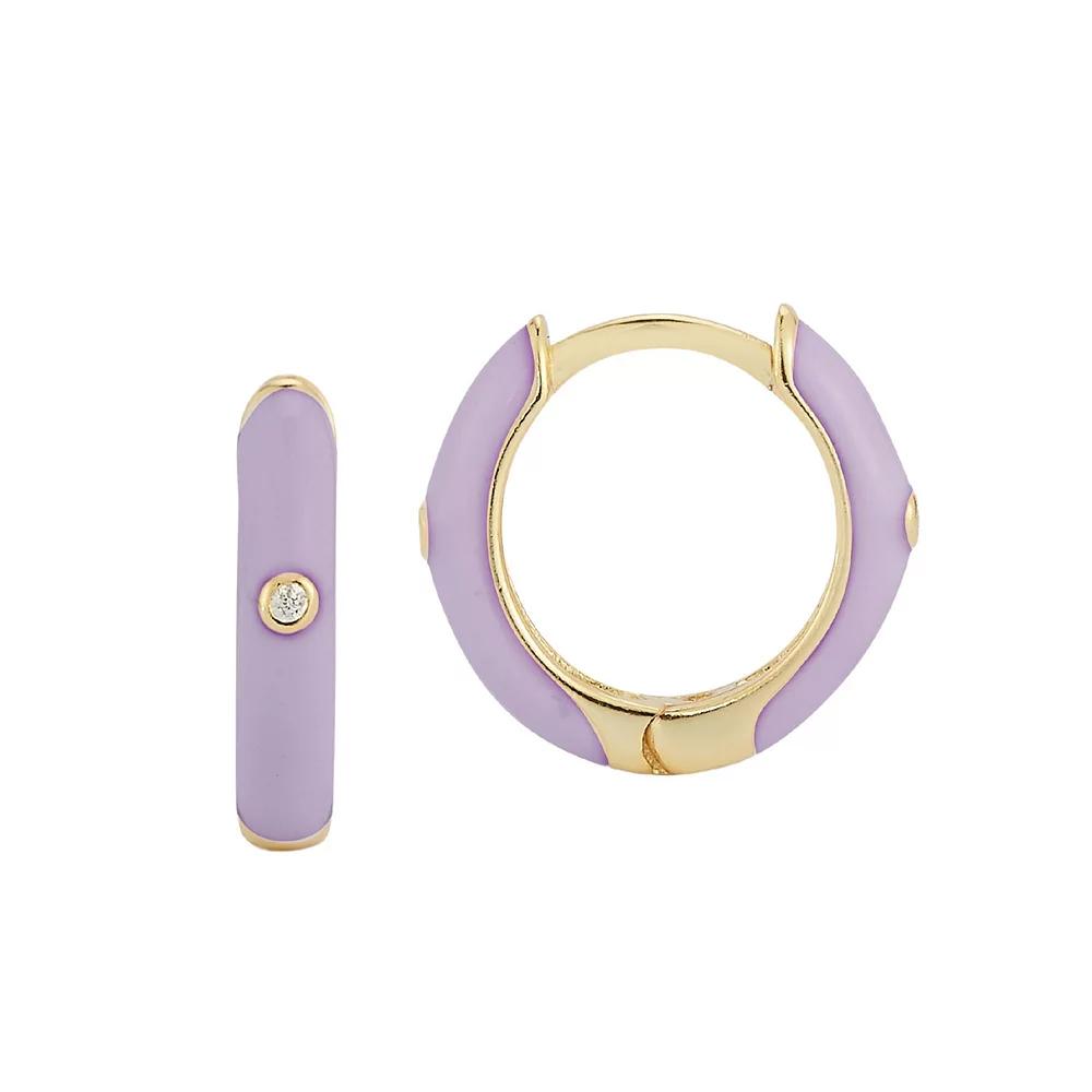 Sunkissed Sterling Cubic Zirconia & Enamel Huggie Earrings, Women's, Gold Tone Purple Product Image