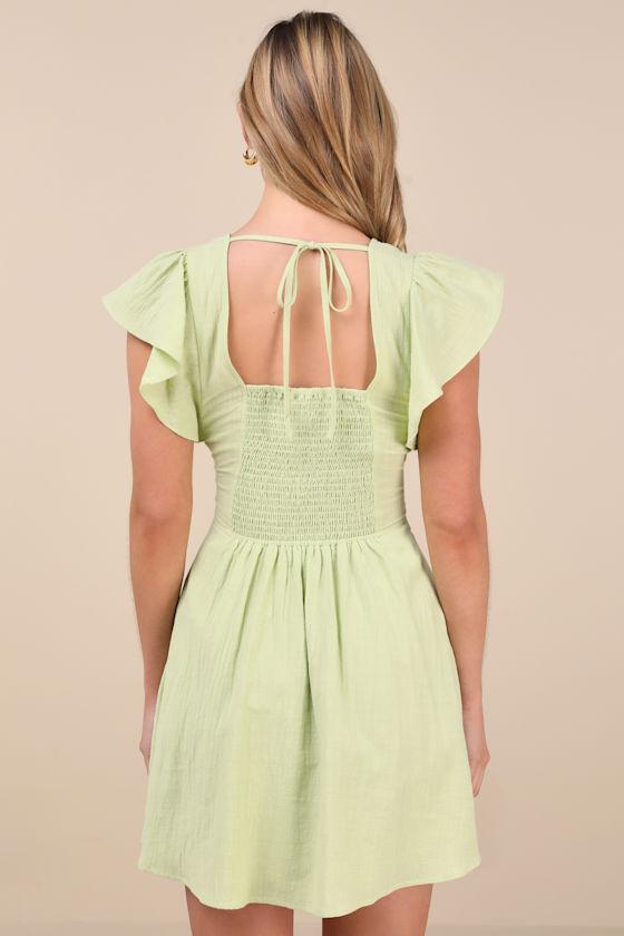 Sweeten Me Up Lime Green Flutter Sleeve Mini Dress With Pockets Product Image