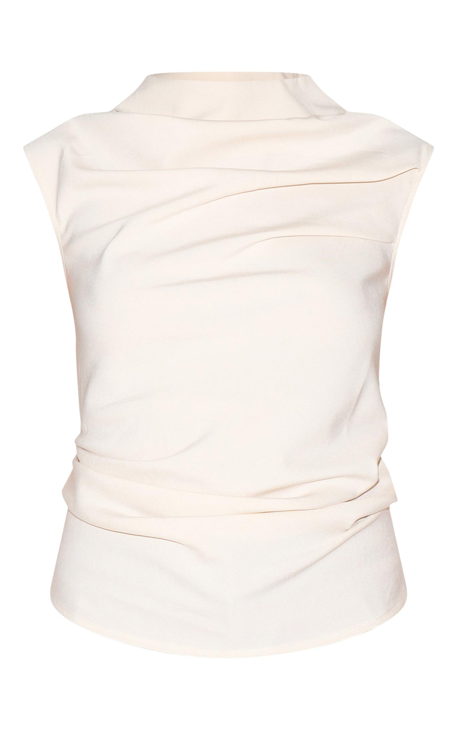 Petite Cream High Neck Cowl Top Product Image