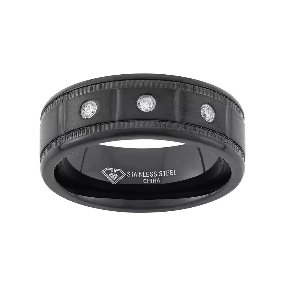 Steel Nation 1/10 Carat T.W. Diamond Black Ion-Plated Stainless Steel Wedding Band - Men, Men's,  Product Image