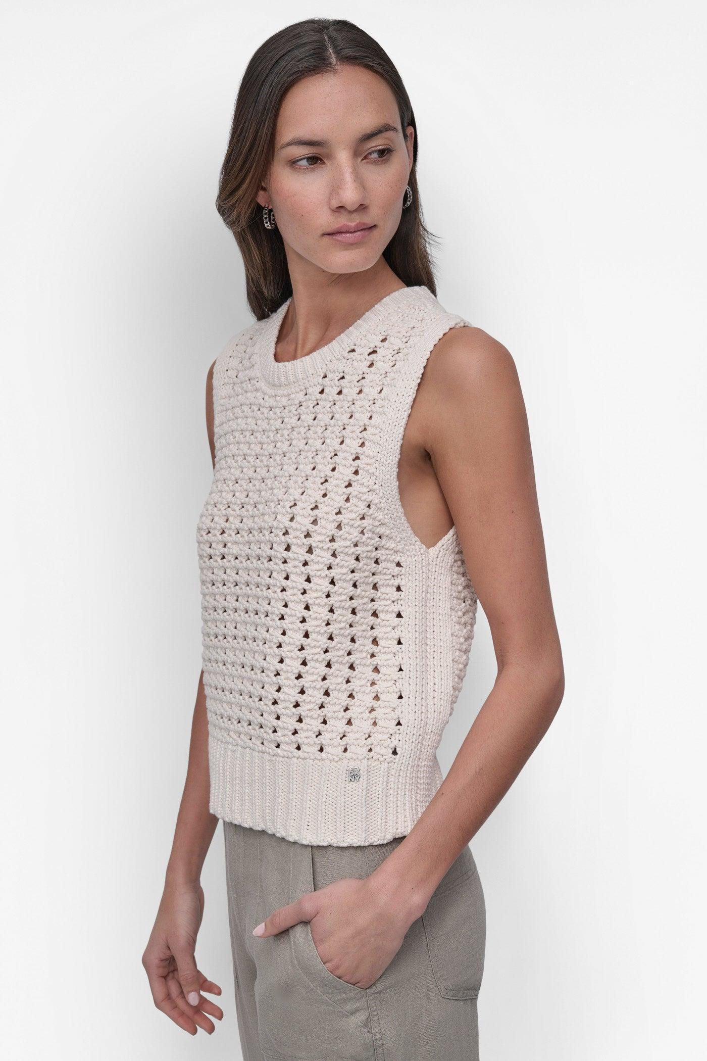SLEEVLESS POINTELLE STITCH CREW NECK VEST Product Image