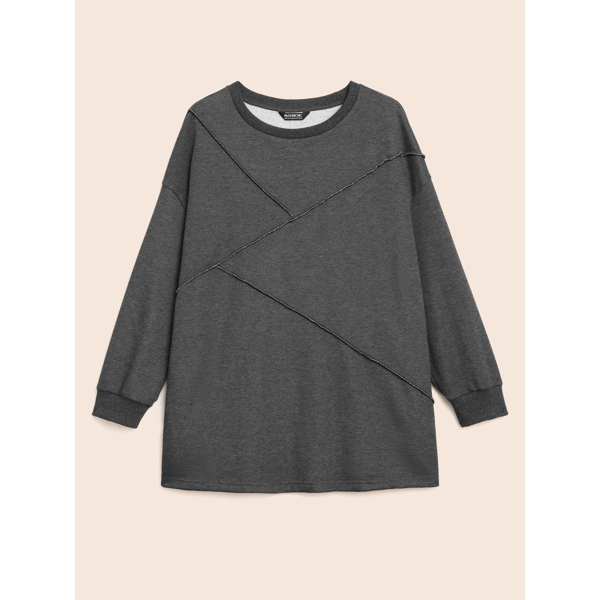 Plus Size Tucked Seam Drop Shoulder Sleeve Sweatshirt Women DimGray Casual Tucked seam Loose Round Neck Everyday Sweatshirts BloomChic 26/4X Product Image