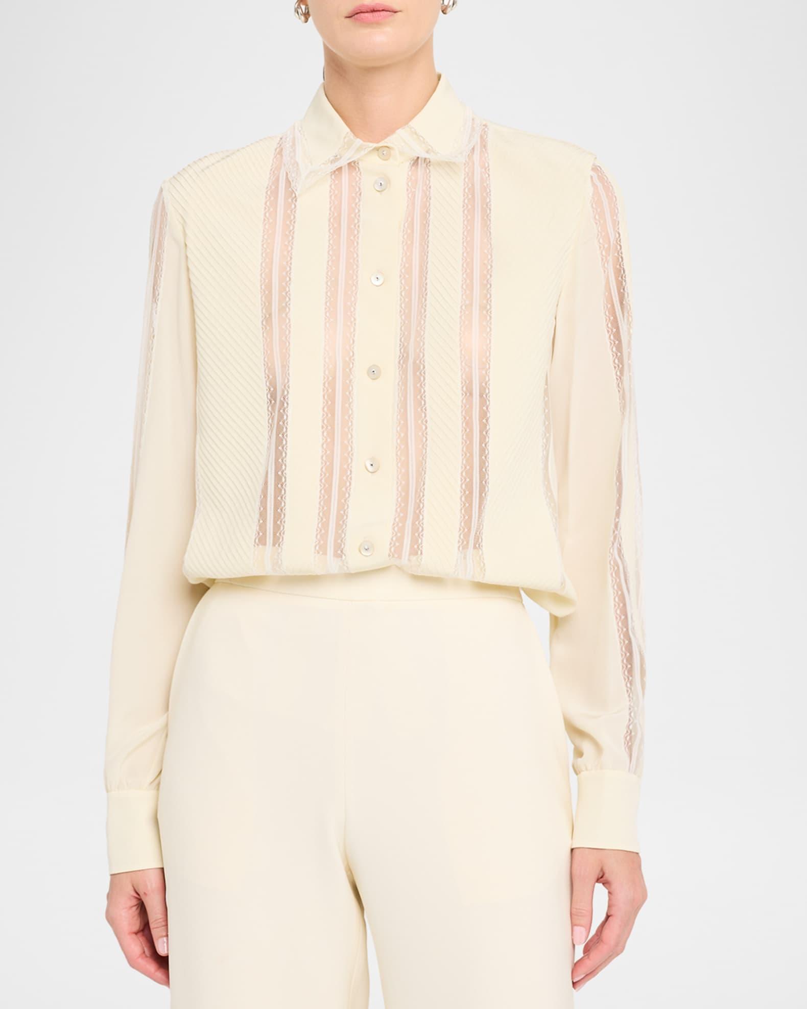 Lace Pleated Crepe De Chine Shirt Product Image