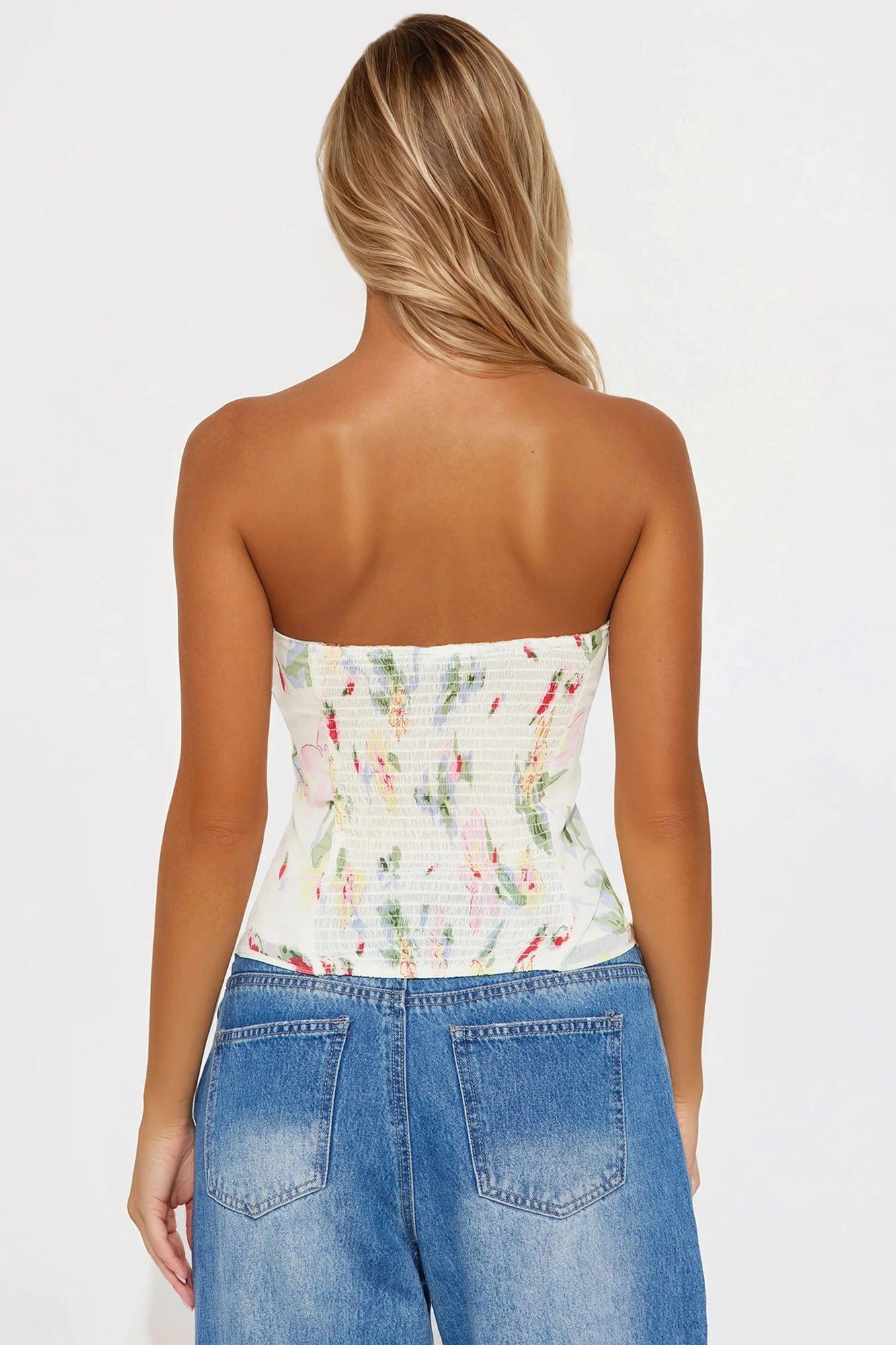 Garden Getaway Chiffon Floral Top - Ivory/combo Product Image