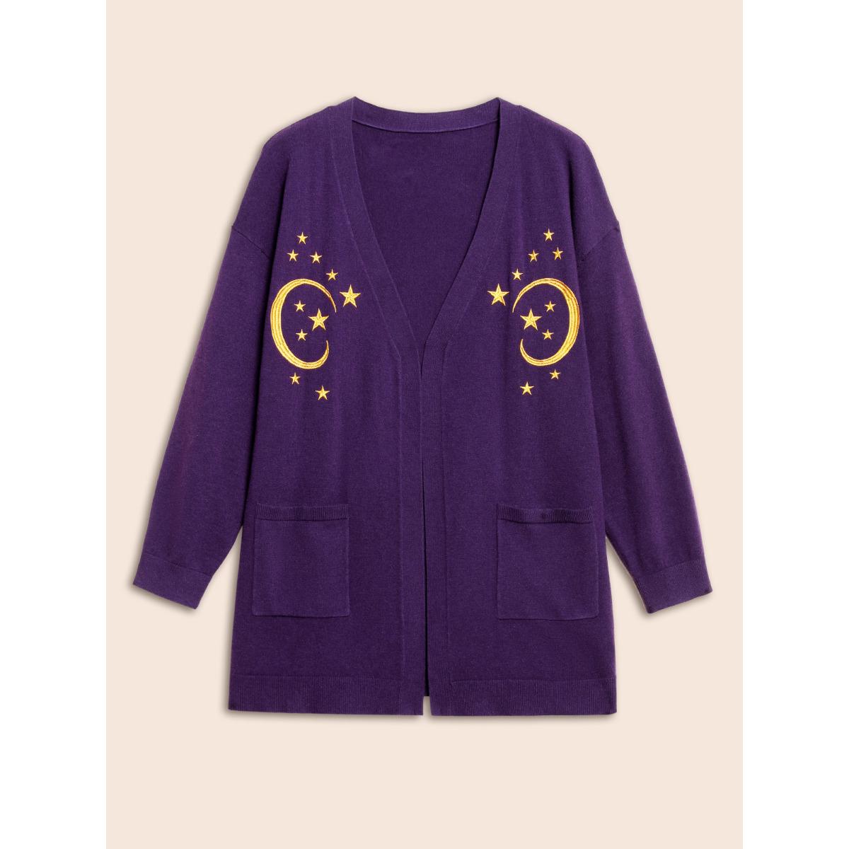 Plus Size Supersoft Essentials Celestial Embroidered Cardigan Eggplant Women Casual Loose Long Sleeve Everyday Cardigans BloomChic 30/6X Product Image
