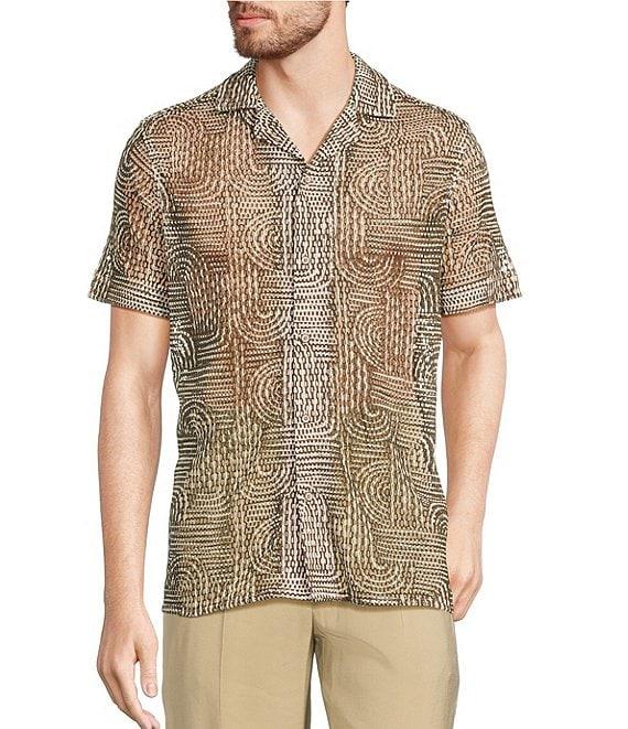 Murano Crocodile World Collection Open Weave Line Print Camp Collar Woven Shirt Product Image