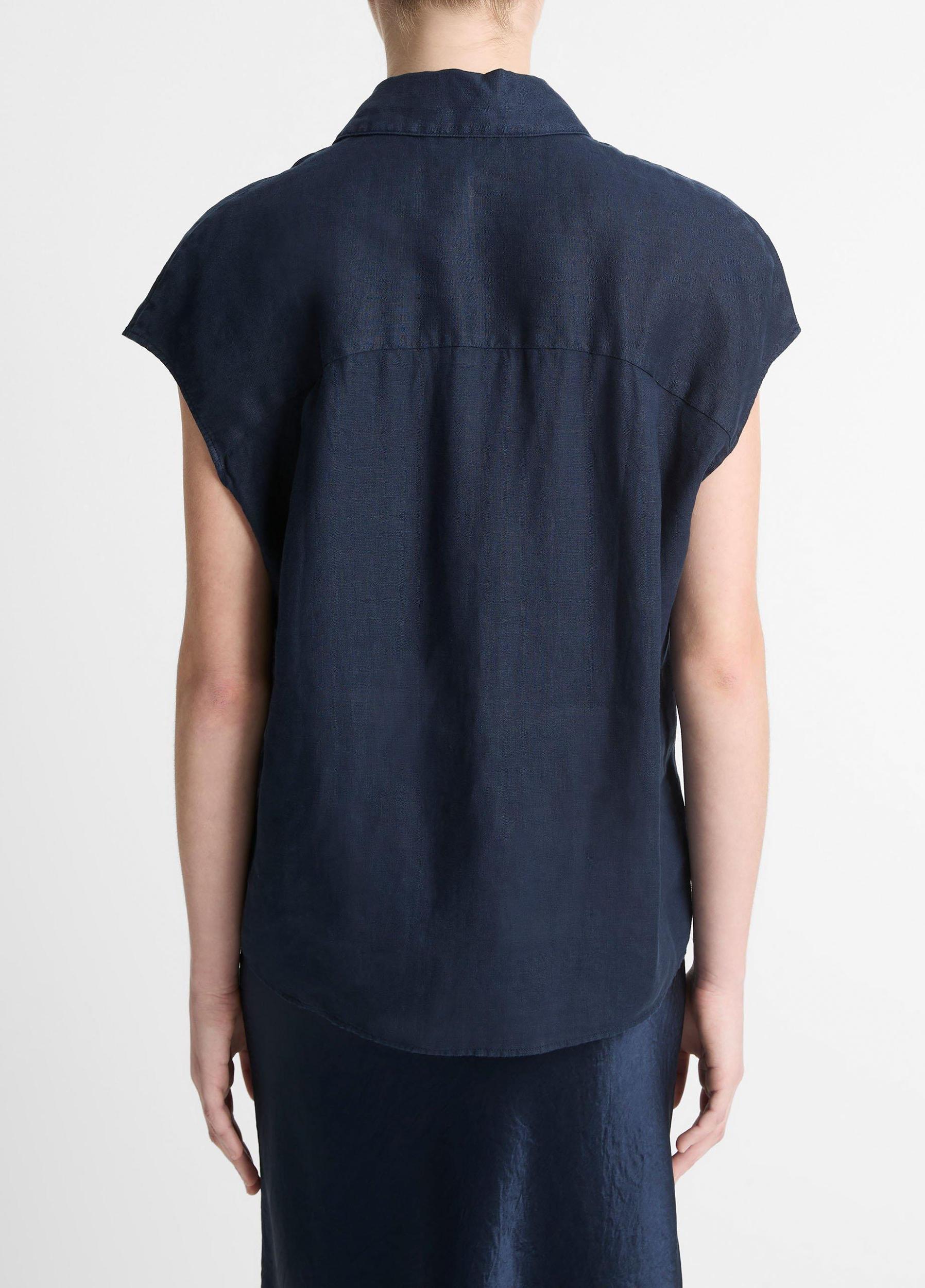 Linen Cap-Sleeve Button-Front Blouse Product Image