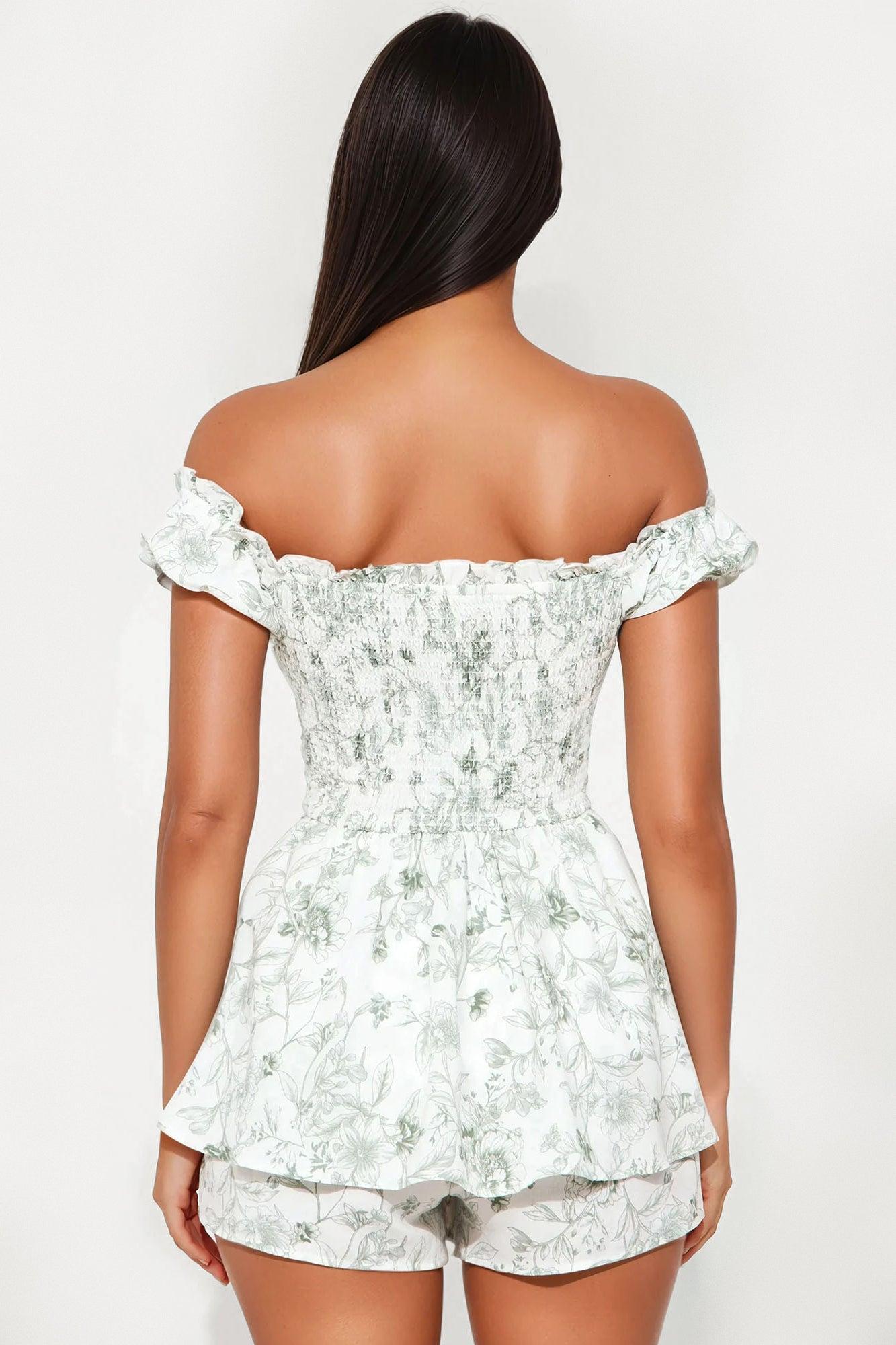 Gabby Linen Floral Romper - White/combo Female Product Image