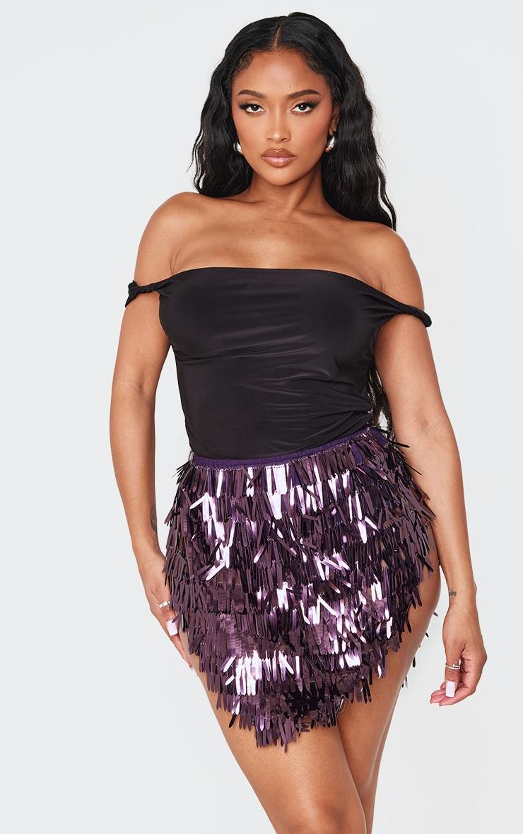 Shape Purple Sequin V Hem Mini Skirt Product Image