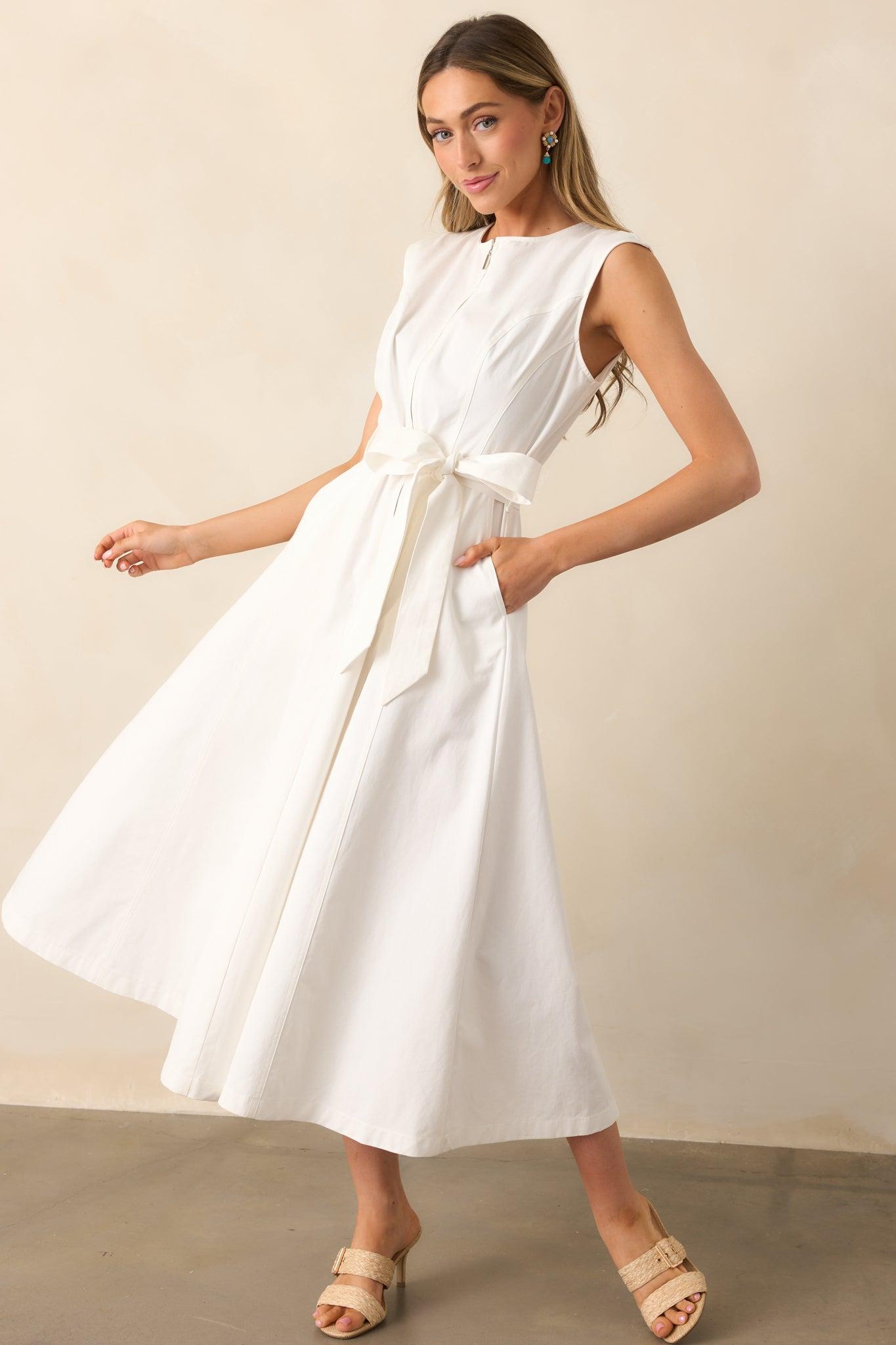 Lily Petal White Denim Zip Up Maxi Dress Product Image