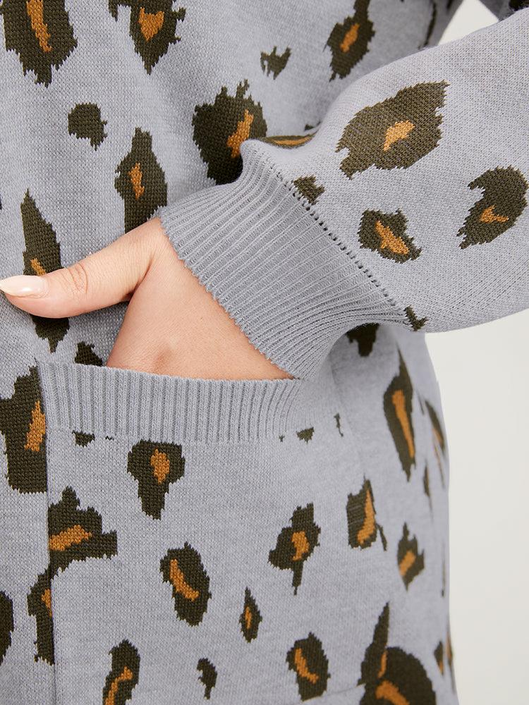 Leopard Super Soft Knit Pocket Jacquard Open Front Cardigan Female Product Image