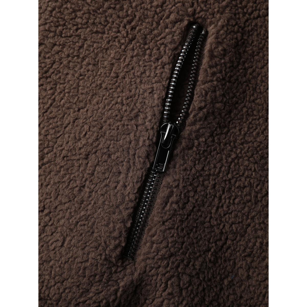 Plus Size Teddy Fleece Zipper Jacket Women DarkBrown Non Slanted pocket Casual Jackets BloomChic 22-24/3X Product Image