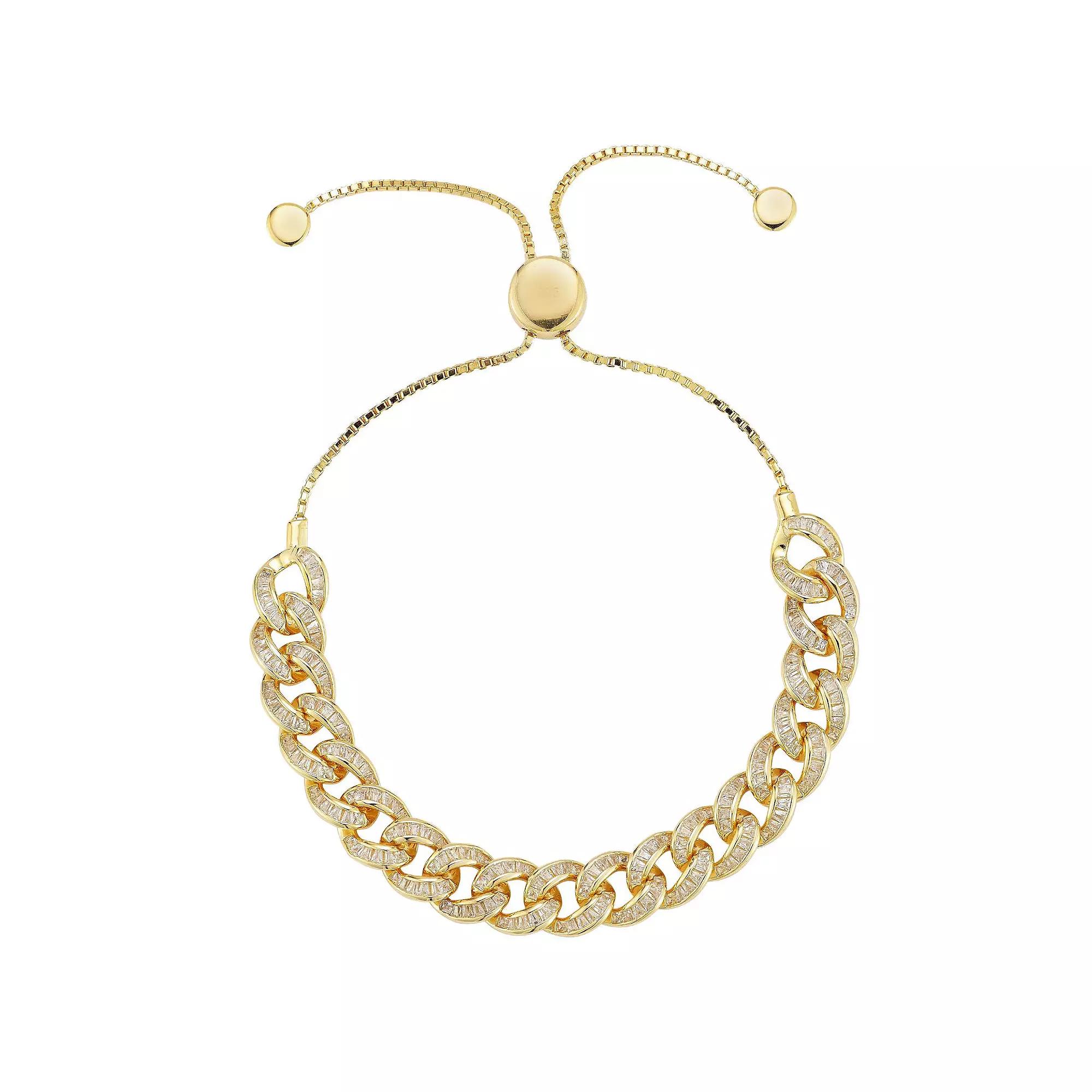 Sunkissed Sterling 14k Gold Over Silver Cubic Zirconia Link Adjustable Bracelet, Women's, Size: 7", Gold Tone Product Image