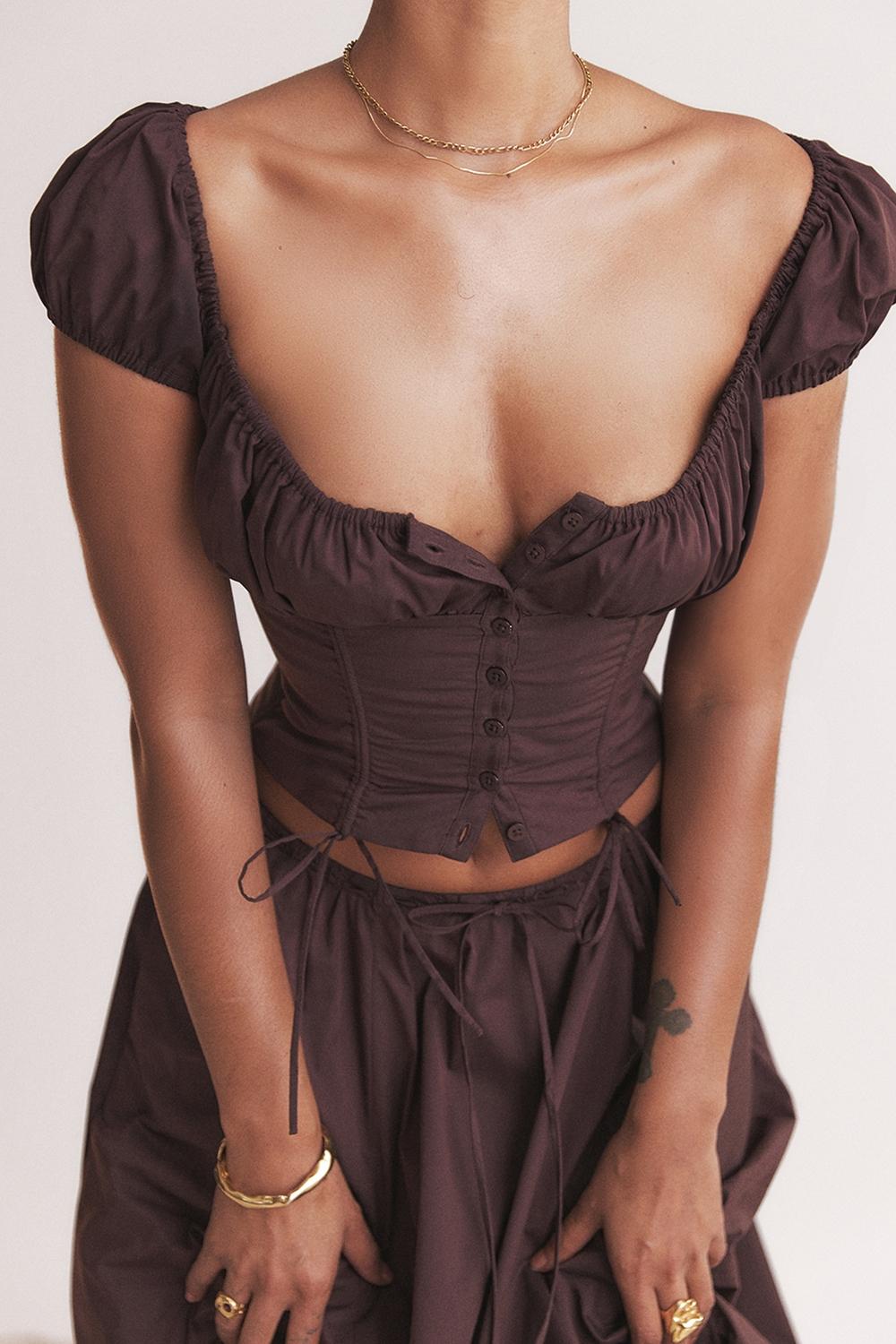 Kitty  rich brown gathered top Product Image