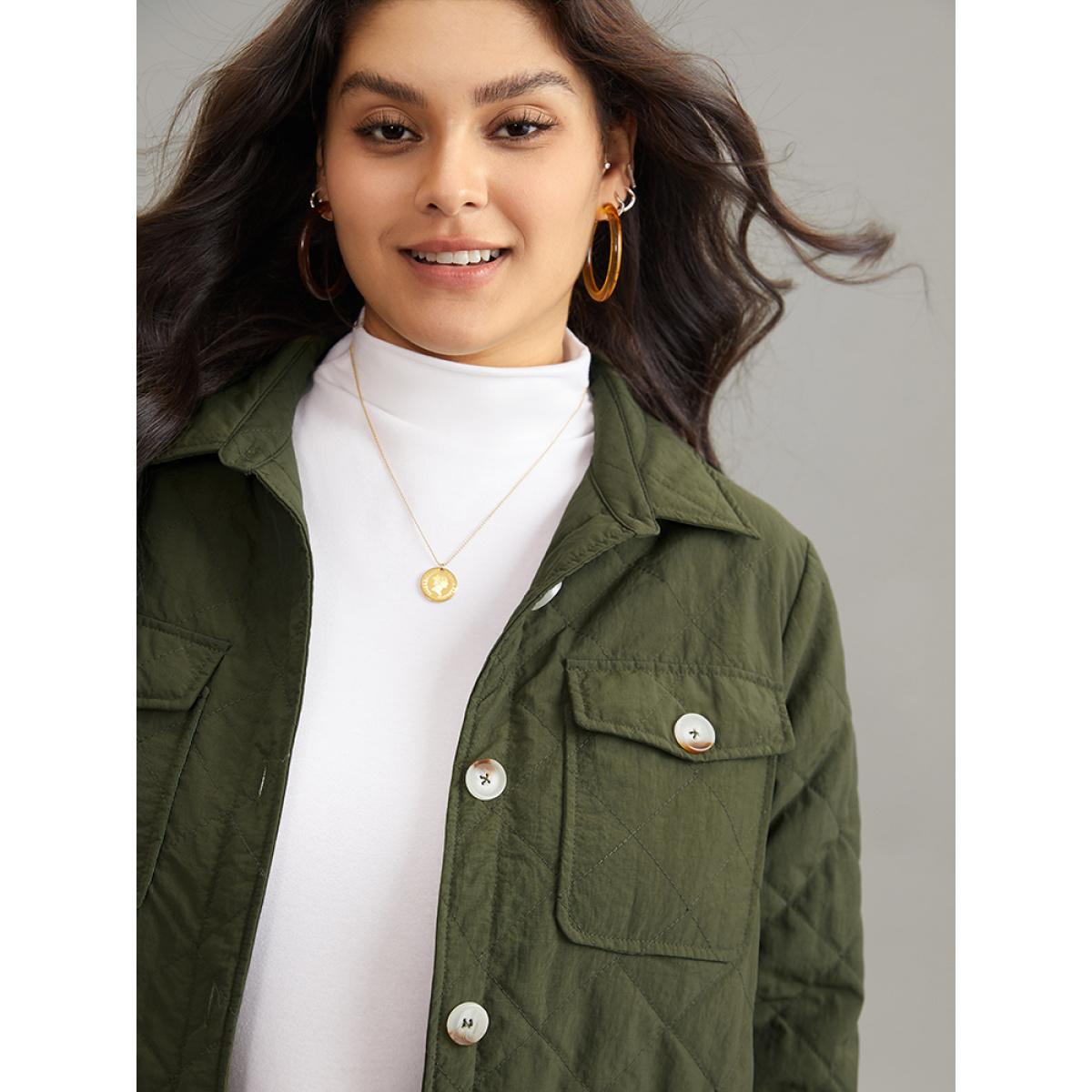 Plus Size Women Dailywear Plain Texture No stretch 14-16/1X Pocket Casual Quilted Jackets BloomChic Product Image