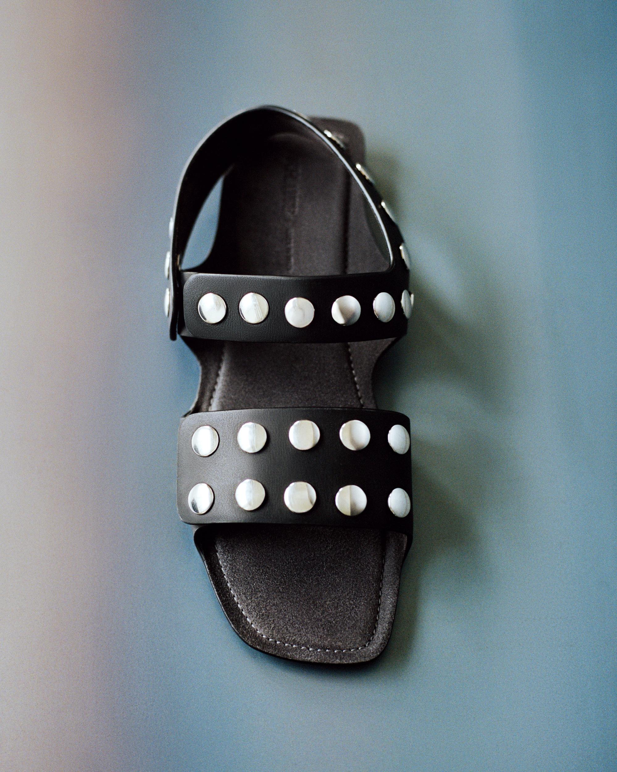 Boden Sandal in Black Leather with Silver Studs Product Image