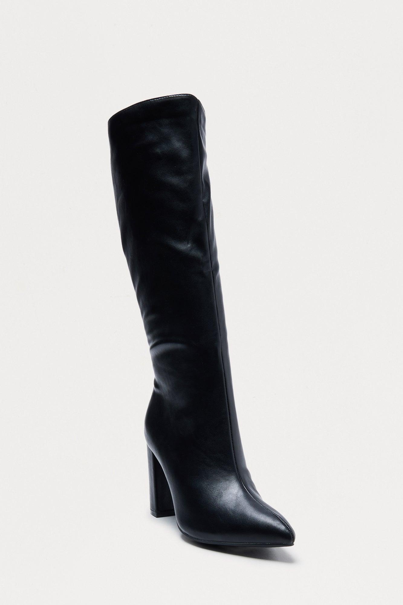 Boone Faux Leather Knee High Boots - Black Female Product Image